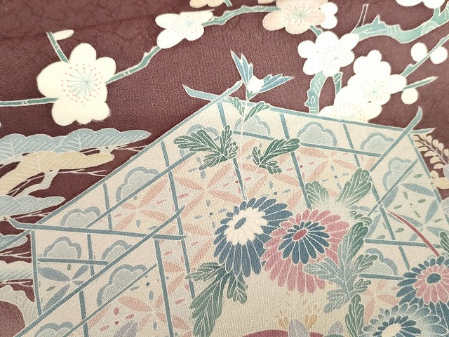 平和屋着物●名門・上野家 上野街子 清染居 訪問着 松竹梅 風景花文 暈し染め 正絹 逸品 AABG7937cs