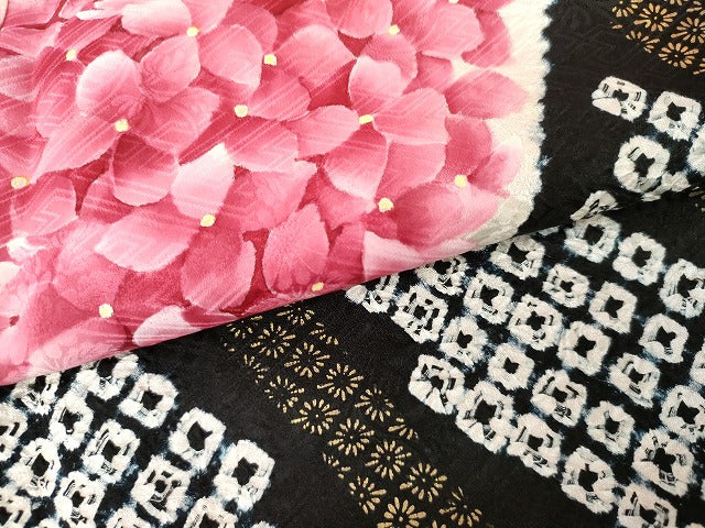 平和屋着物●豪華振袖 絞り 舞花文 黒地 金彩 正絹 逸品 AABG7941cs