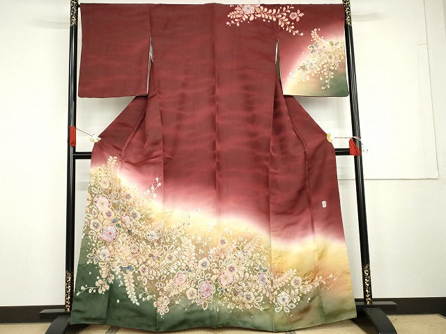 平和屋着物●越後十日町の一流染匠 桐屋・翠山工房 訪問着 絞り 辻が花 暈し染め 銀通し地 正絹 逸品 AABG7947cs
