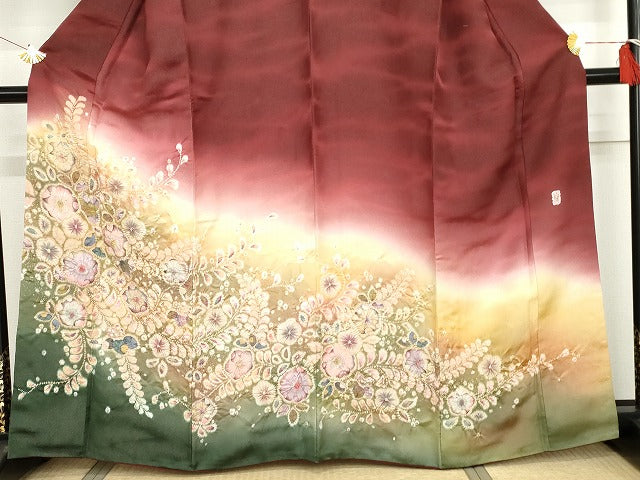 平和屋着物●越後十日町の一流染匠 桐屋・翠山工房 訪問着 絞り 辻が花 暈し染め 銀通し地 正絹 逸品 AABG7947cs