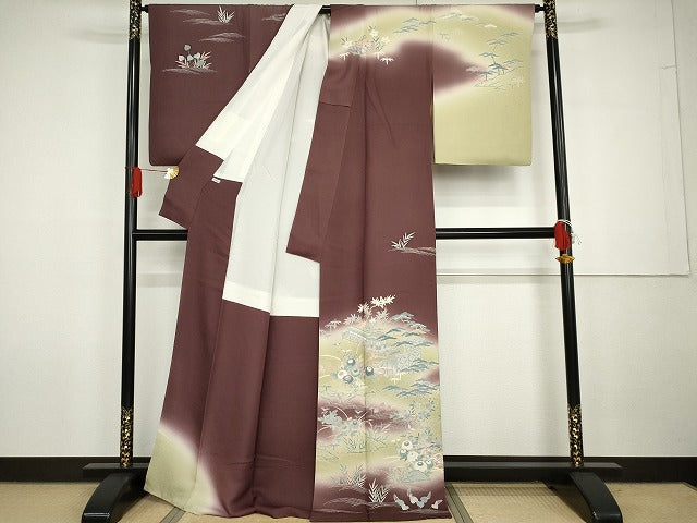 平和屋着物●名門・上野家 上野街子 清染居 訪問着 松竹梅 風景花文 暈し染め 正絹 逸品 AABG7937cs
