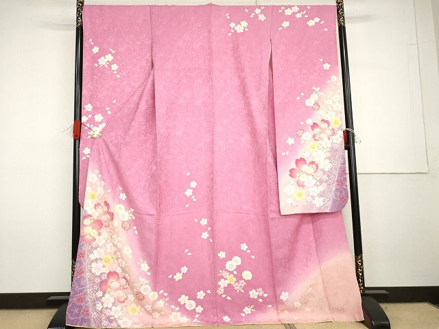 平和屋着物●豪華振袖 舞花文 暈し染め 金彩 正絹 逸品 AABG7942cs