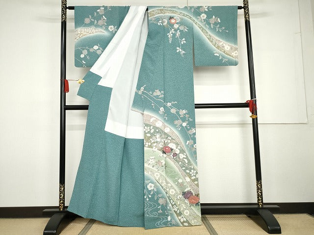平和屋着物●訪問着 流水枝花文 暈し染め 金彩 正絹 逸品 AABG7929cs