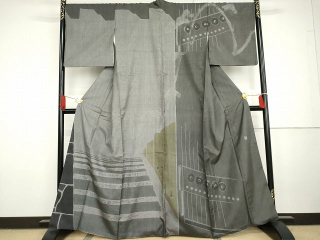 平和屋着物●本場大島紬 染大島 訪問着 風景文 正絹 逸品 AABG7955cs