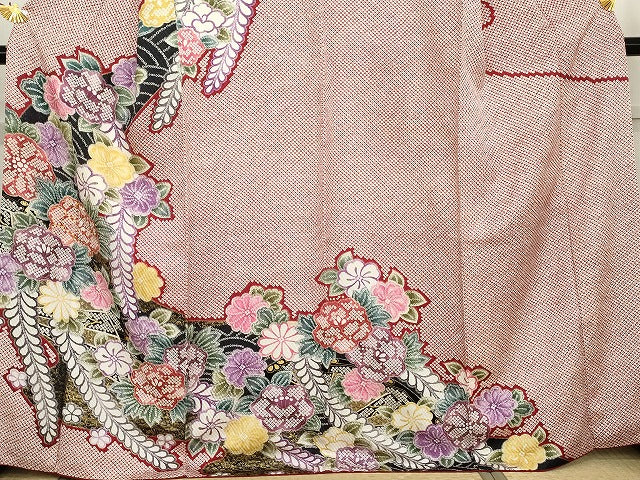 平和屋着物●訪問着 駒刺繍 草花文 金彩 正絹 逸品 AABG7949cs