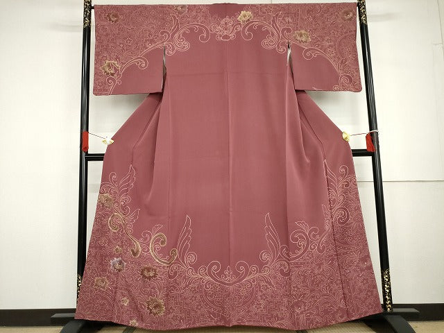 平和屋着物●訪問着 作家物 洋花唐草文 金銀彩 正絹 逸品 AABG7928cs