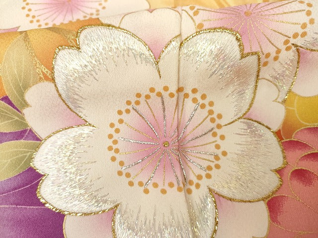 平和屋着物●大島優子 訪問着 刺繍 舞花文 金彩 金銀糸 正絹 逸品 AABG7950cs