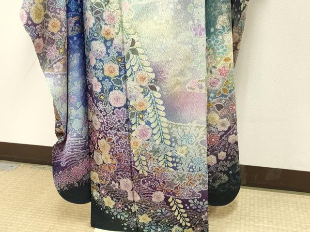 平和屋本店●極上 吉乃一廉 幻の辻が花 振袖・長襦袢(袷)セット 暈し染め 金彩 銀通し地 逸品 DZAB4737kh6