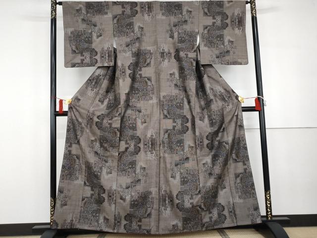 平和屋着物●本場大島紬 カタス9マルキ 洋花文 正絹 逸品 AABG7989cs