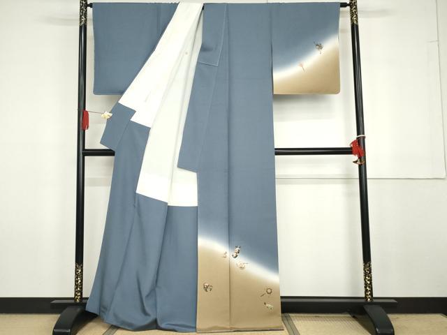 平和屋着物●京都印象派 友禅作家 橋本恵 訪問着 紬地 玩具文 暈し染め 金彩 正絹 逸品 AABG7984cs