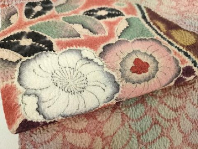 平和屋着物●伝統工芸士 水野保 保辻が花染 九寸開き名古屋帯 絞り 辻が花 鬼しぼ縮緬 正絹 逸品 DABD1105ps
