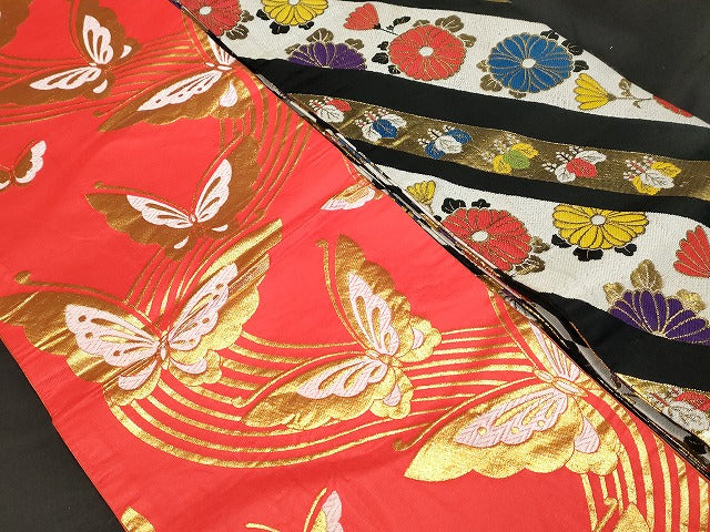 平和屋本店■子供帯 まとめて 35点 鳳凰 鶴 孔雀 蝶 花柄 七宝 楽器 寿字 アンティーク 金銀糸 など 着用可能多数 未使用品あり ppp3514