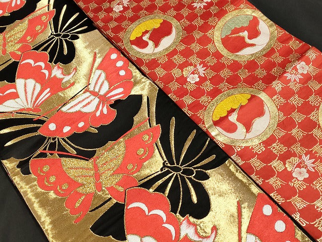 平和屋本店■子供帯 まとめて 35点 向かい鶴 孔雀 蝶 松竹梅 花柄 楽器 寿字 アンティーク 金銀糸 など 着用可能多数 未使用品あり ppp3513