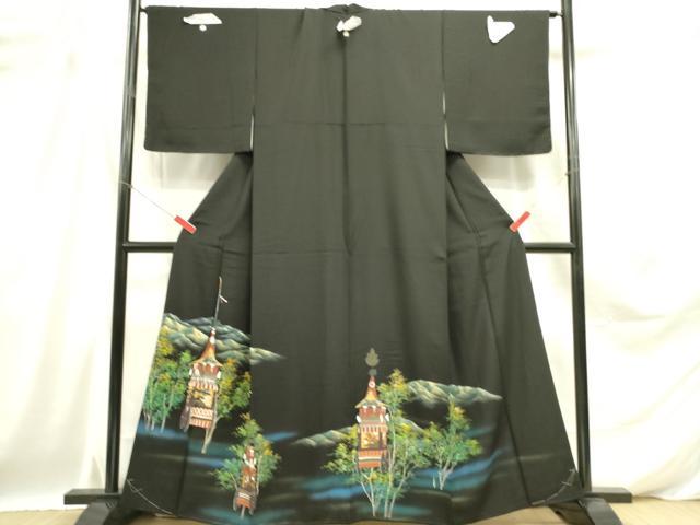 平和屋着物■豪華黒留袖 風景文 暈し染め 金彩 正絹 逸品 未使用 DABD0673op