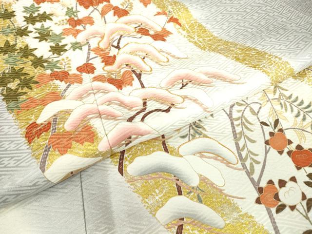 平和屋着物●銀座きしや 訪問着 駒刺繍 吉祥花文 暈し染め 金彩 正絹 逸品 未使用 DABC3533az