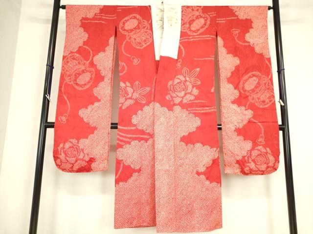 平和屋着物●振袖用長襦袢 袷 絞り 半襟刺繍 舞鶴花文 正絹 逸品 DABC3562az