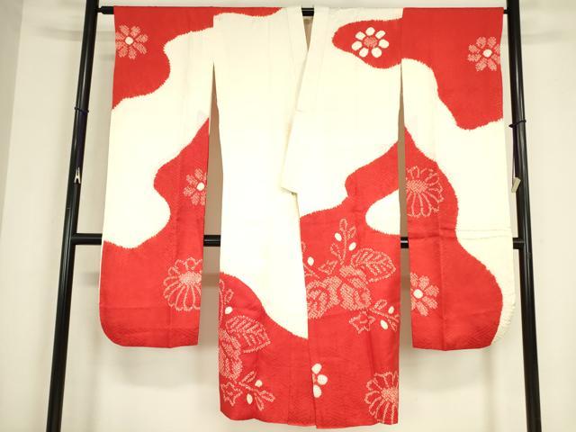 平和屋着物●振袖用長襦袢 袷 絞り 桐菊文 正絹 逸品 DABC3569az