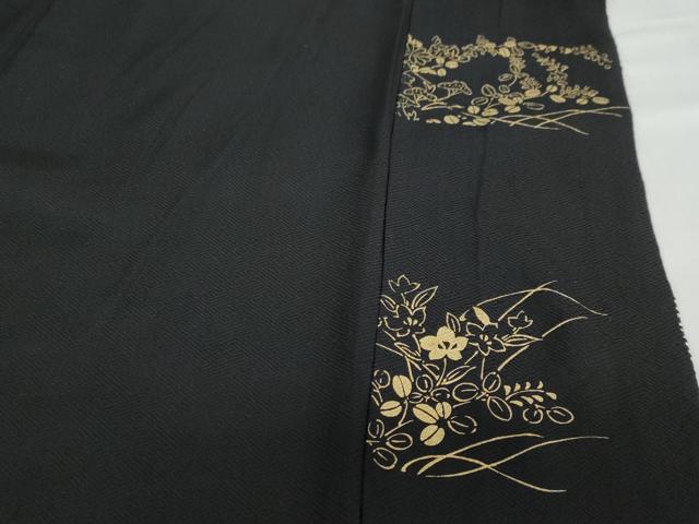 平和屋着物●訪問着 総絞り 駒刺繍 流水草花文 黒地 金彩 正絹 逸品 DABC2680ud