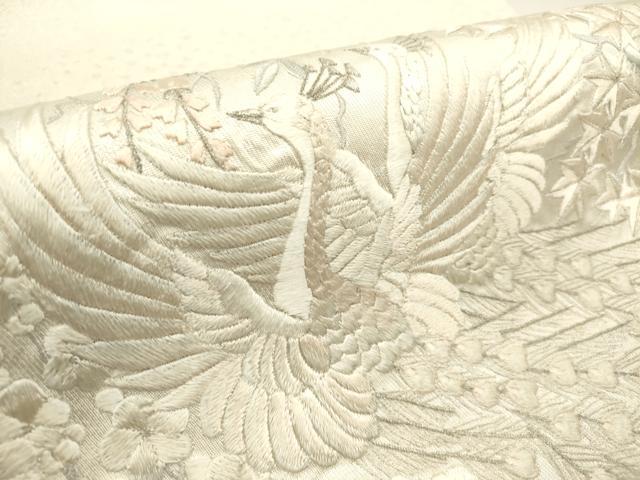 平和屋着物◎太鼓柄袋帯 総刺繍 孔雀花丸文 牡丹 銀糸 正絹 逸品 DABB6612ea
