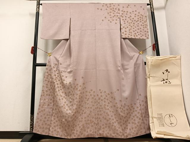 平和屋着物●銀座きしや 訪問着 刺繍 葉尽くし 金彩 たとう紙付き 正絹 逸品 AABG9024ph