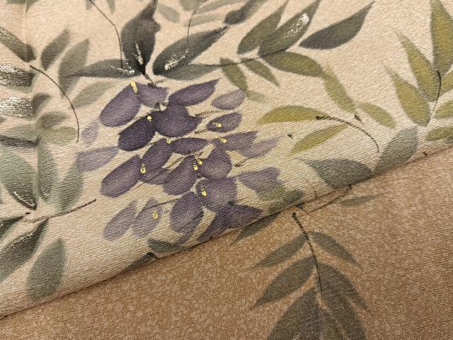 平和屋着物●訪問着 手描き 草花文 暈し染め 銀彩 正絹 逸品 未使用 AABG9023ph