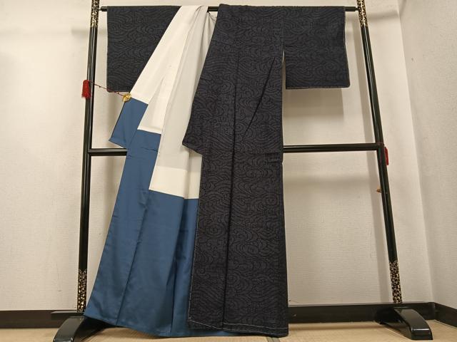 平和屋着物●本場結城紬 重要無形文化財 80亀甲 立波文 正絹 逸品 未使用 AABG9046ph