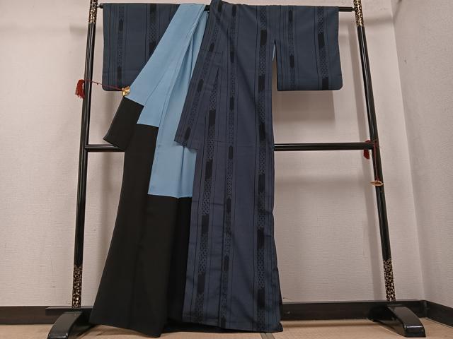 平和屋着物●お召 140亀甲 亀甲絣 間道 正絹 逸品 AABG9050ph