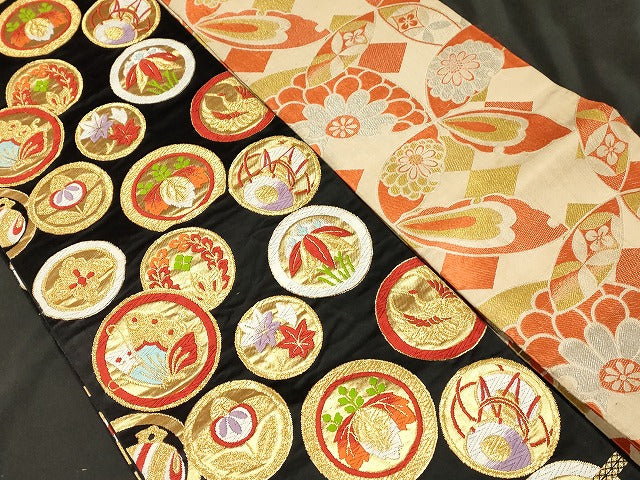 平和屋本店■子供帯 まとめて 35点 鳳凰 向かい鶴 向かい蝶 折り鶴 松竹梅 花柄 七宝 寿字 金銀糸 など 着用可能多数 未使用品あり se3990