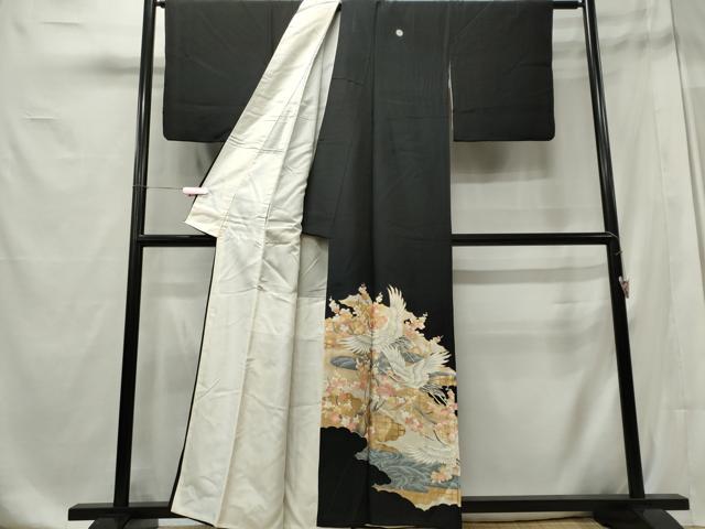 平和屋着物■豪華黒留袖 立波飛鶴枝梅文 金彩 正絹 逸品 CABE4016ou