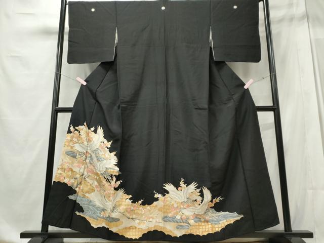 平和屋着物■豪華黒留袖 立波飛鶴枝梅文 金彩 正絹 逸品 CABE4016ou
