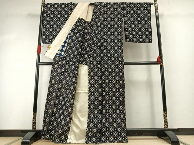 平和屋着物●久留米絣 単衣 吉祥花文 綿 逸品 AABG4715fy