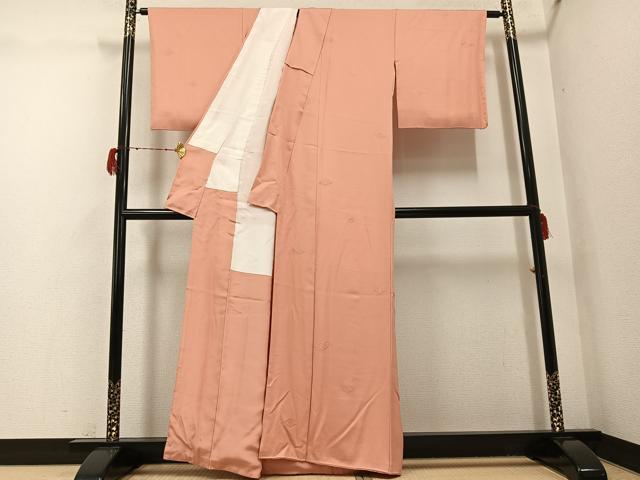 平和屋着物●上質な色無地 花菱地紋 赤香色 正絹 逸品 AABG9541ph