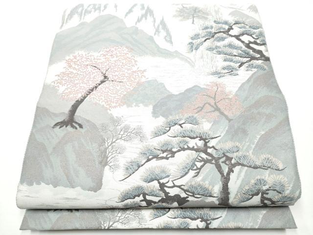 平和屋着物●本場筑前博多織 草木染 手織工房 染匠:小森久 両面 全通柄袋帯 風景文 証紙・たとう紙付き 上代38万 正絹 逸品 CABE4457hy