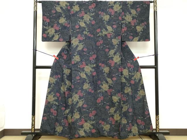 平和屋着物■上質な紬 草花文 正絹 逸品 DABD2740cd