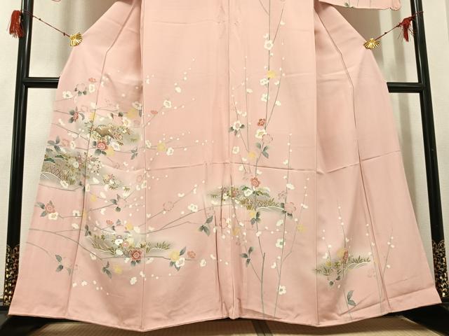 平和屋着物●訪問着 友禅 風景枝花文 暈し染め 正絹 逸品 AABG9583ph
