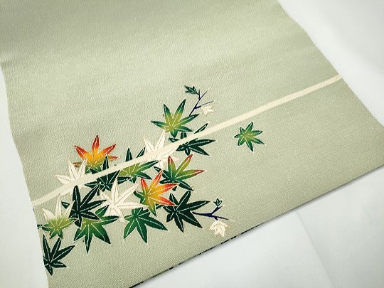 平和屋着物●浦野理一 金彩友禅 九寸名古屋帯 紅葉柄 金彩 鬼しぼ縮緬 たとう紙付き 正絹 逸品 CABE0322hy