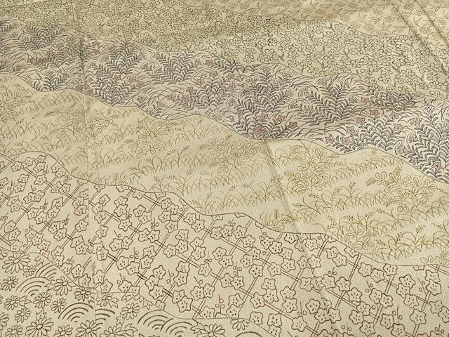 平和屋着物●訪問着 手描き 草花文 鈴乃屋扱い 正絹 逸品 AABH0484fy