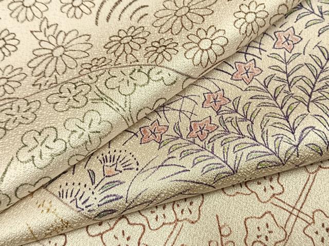平和屋着物●訪問着 手描き 草花文 鈴乃屋扱い 正絹 逸品 AABH0484fy