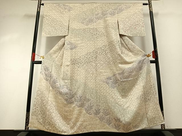 平和屋着物●訪問着 手描き 草花文 鈴乃屋扱い 正絹 逸品 AABH0484fy