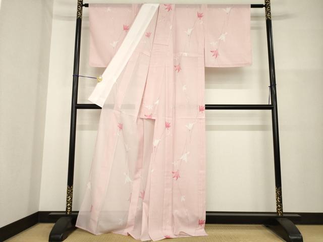 平和屋着物*夏物 小紋 絽 草花文 洗える着物 未使用 AABG9657ck