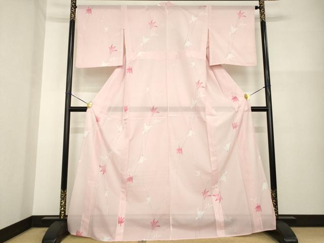 平和屋着物*夏物 小紋 絽 草花文 洗える着物 未使用 AABG9657ck