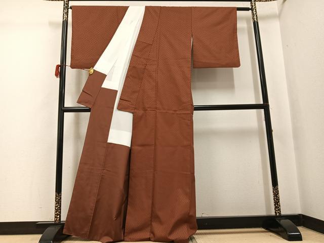 平和屋着物●山下八百子 本場黄八丈 紬 市松綾織 団十郎茶色 正絹 逸品 AABH0438ph