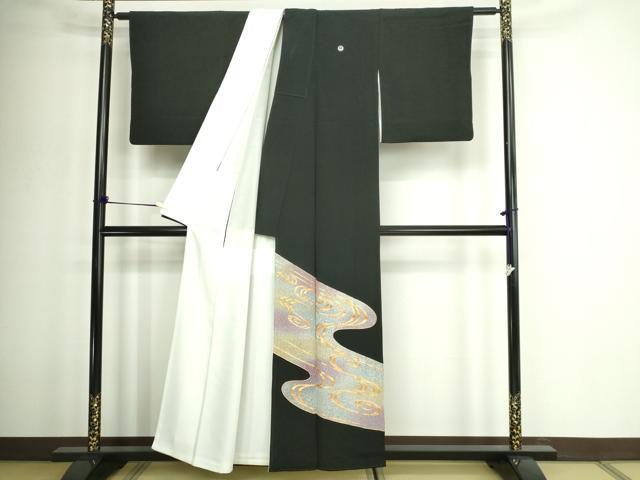 平和屋着物■豪華黒留袖 駒刺繍 流水文 暈し染め 正絹 逸品 DABD3214sf
