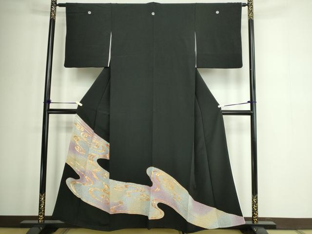 平和屋着物■豪華黒留袖 駒刺繍 流水文 暈し染め 正絹 逸品 DABD3214sf
