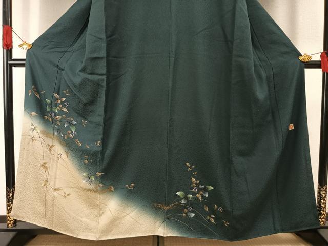 平和屋着物●和紙染染色作家・植村彩弘 訪問着 手描き 葡萄枝葉文 暈し染め 金彩 やまと誂製 正絹 逸品 AABH0523fy