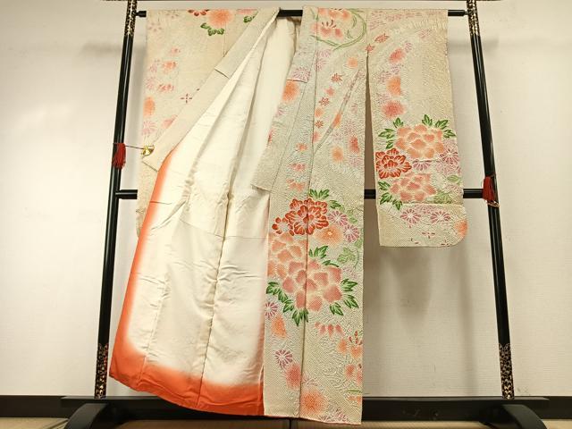 平和屋着物●豪華振袖 総絞り 草花文 正絹 逸品 AABH0518fy