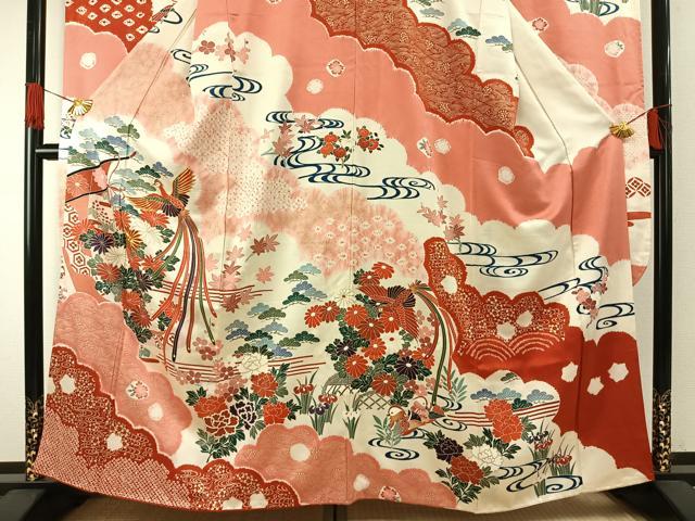 平和屋着物●豪華振袖 駒刺繍 花鳥文 金彩 正絹 逸品 AABH0489fy
