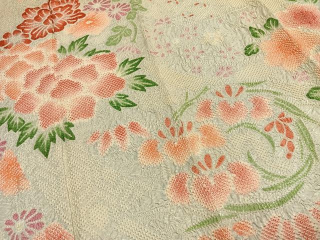 平和屋着物●豪華振袖 総絞り 草花文 正絹 逸品 AABH0518fy