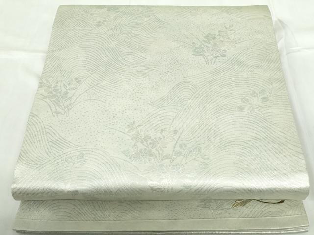 平和屋着物◎六通柄袋帯 螺鈿 立波花文 ワンポイント 銀糸 正絹 逸品 DABD4191qa