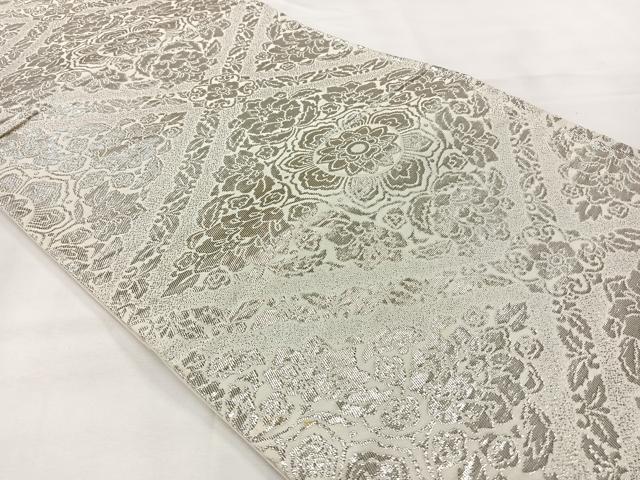 平和屋着物◎六通柄袋帯 花菱文 銀糸 正絹 逸品 AABH2341uk